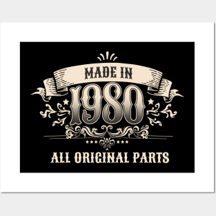 Retro Vintage Birthday Made In 1980 All Original Parts Posters and Art